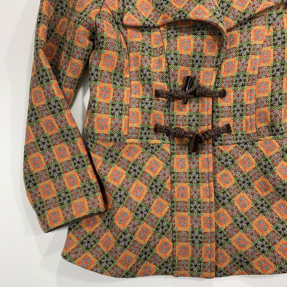 Nick & Mo Retro/Vintage-Look Orange & Brown Woven Coat with Toggles - Picture 2 of 7